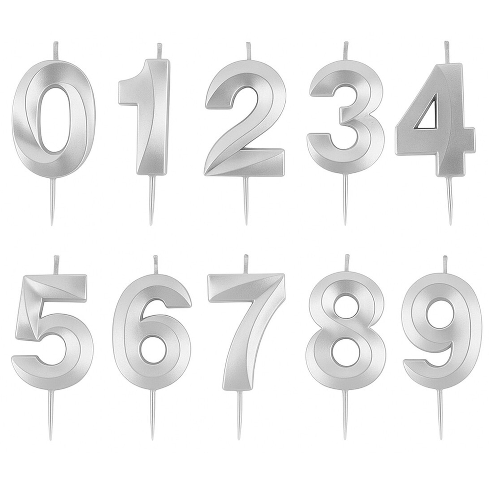 Свечи-цифры «Грани» в серебряном цвете металлик 10,5 см