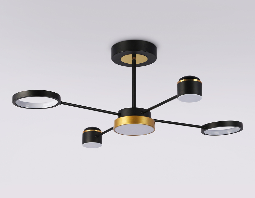 Потолочный светодиодный светильник с пультом FL51632/4+1 BK/GD черный/золото 3000K-6400K 48W 910*745*300 (ПДУ ИК)