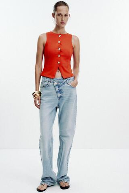 ZARA ТОП-ЖИЛЕТ С ПУГОВИЦАМИ, КРАСНЫЙ