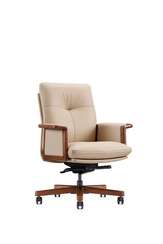 Кресло офисное  Vivaldi ivory LB  бежевая кожа  деревянная крестовина