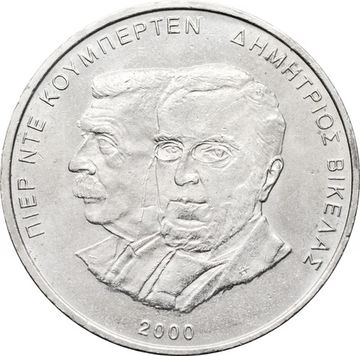 500 драхм 2000 Греция «XXVIII летние Олимпийские Игры, Афины 2004 - Президент Викелас и Барон Кубертен» XF