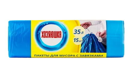 Пакеты для мусора "Хозяюшка" 35л. с завязками синие 15шт Sellwin PRO