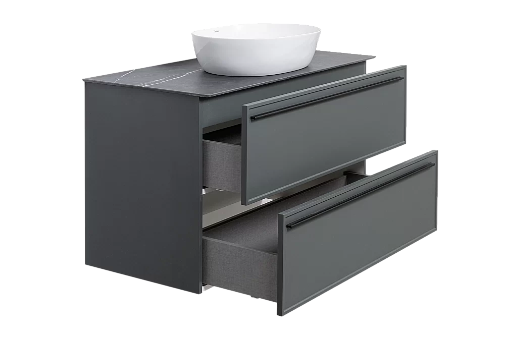 Тумба с раковиной LA FENICE Elba Grigio TWIN 90 серая/столешница черная