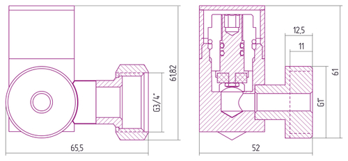 Вентиль 3D правый Сунержа (под шестигранник) G 1" нар.р. / G 3/4" н. г.