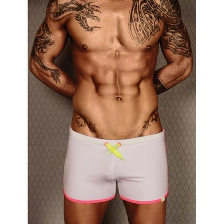 Мужские шорты белые с розовой окантовкой Wild Milk Neon Stripes Shorts White