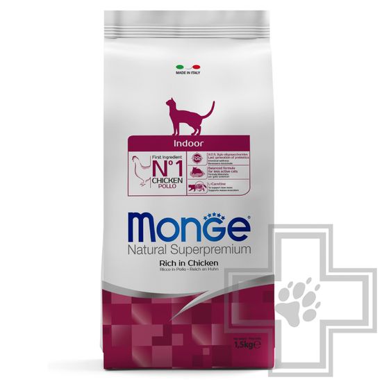 Сухой корм для кошек Monge Natural Superpremium Indoor, для живущих в помещении, с курицей 1,5 кг