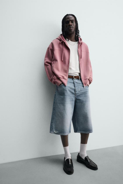 ZARA ДЖИНСОВЫЕ ШОРТЫ BAGGY FIT, СИНИЙ