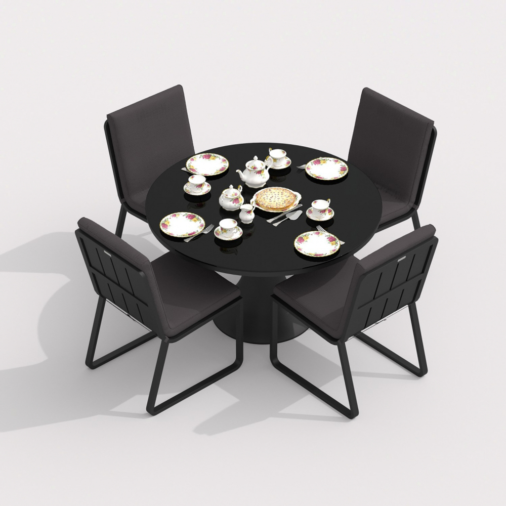 Обеденная группа Ideal Patio ДИВА ГИРА  каркас карбон, стол стекло диа 110, ткань антрацит