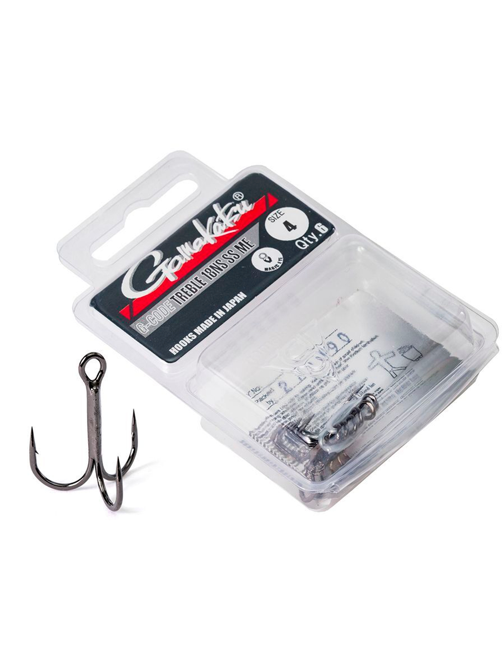 Крючки-тройники Gamakatsu 18 TREBLE SHORT SHANK BLACK размер 04 (упк.6шт.)