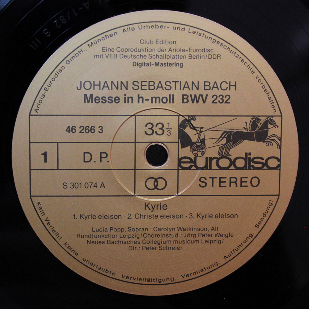 Peter Schreier, Popp, Watkinson, Adam, Buchner, Lorenz / Johann Sebastian Bach: Messe In H-moll BWV 232 (3LP)