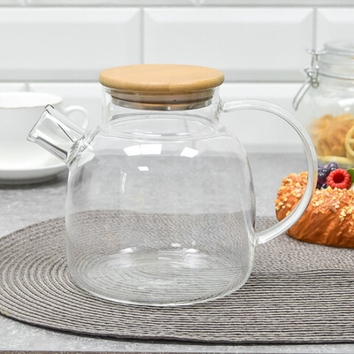 Чайник заварочный 1,5л стеклянный с бамбуковой крышкой, SA-TP03-1500