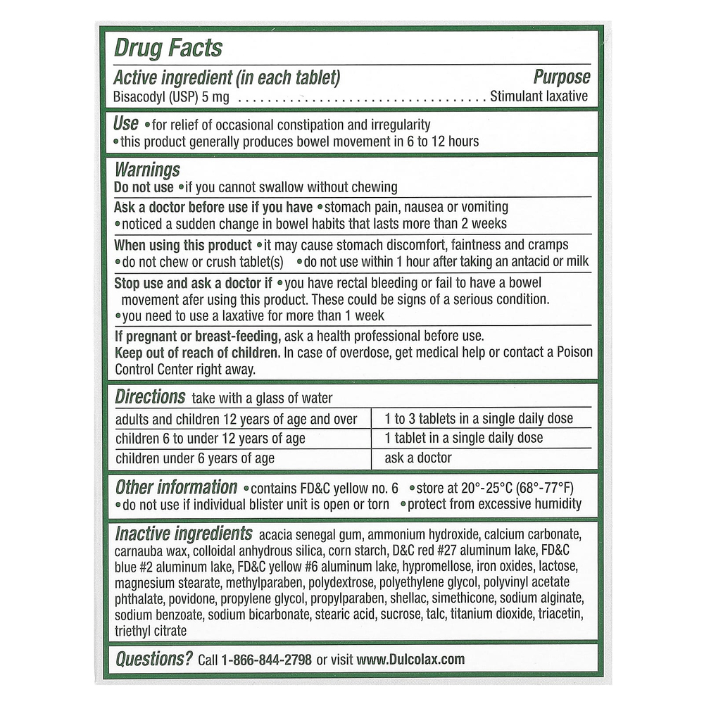Dulcolax, розовое слабительное средство, 5 мг, 25 успокаивающих таблеток, покрытых оболочкой