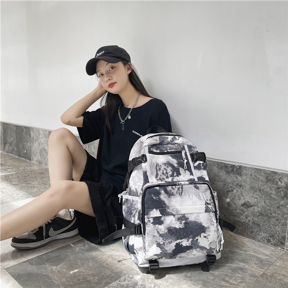 DELIXIONG Nylon Backpack Travel Backpack Regular Unisex Rendering White/Letter Black/Camouflage Black/Shoes White