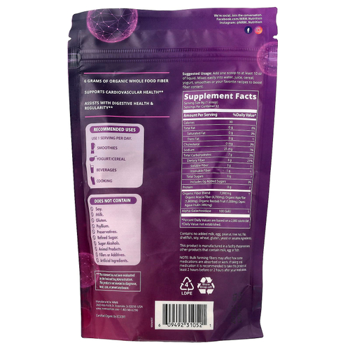 MRM Nutrition, цельнопищевая органическая клетчатка, с ферментами и пребиотиками, 256 г (9,3 унции)