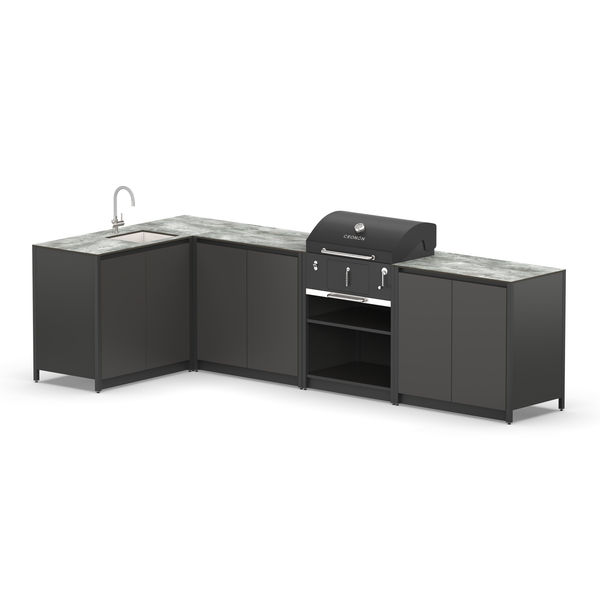 Угловой мангальный комплекс Lounge M-115SB, 3.2x1.5 м, черный/серый каспий