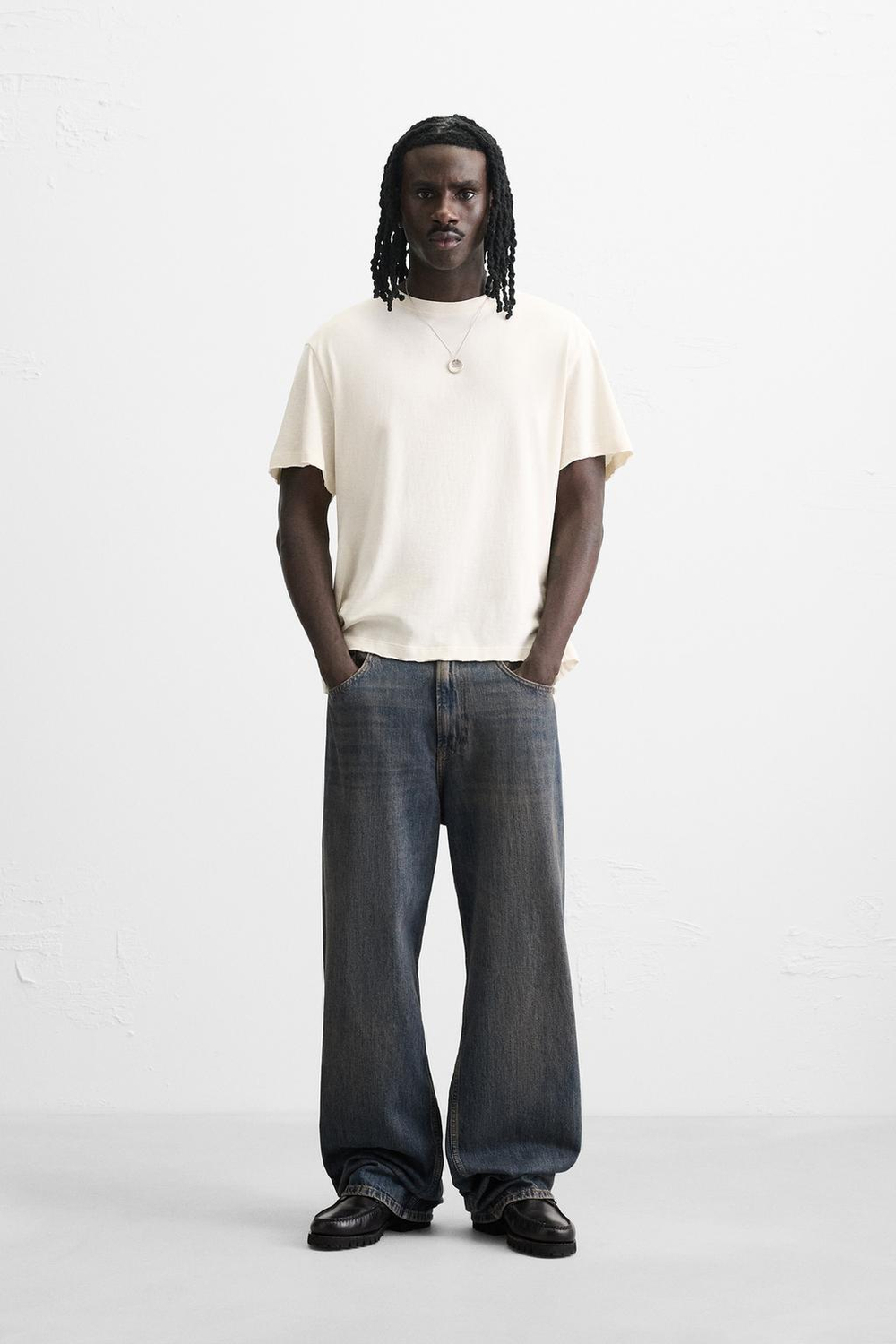 ZARA ФУТБОЛКА СВОБОДНОГО КРОЯ, ЖЕЛТОВАТО-БЕЛЫЙ