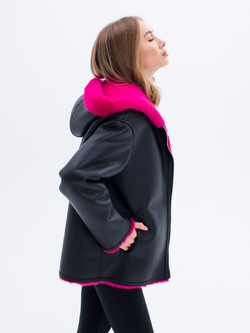 Дубленка короткая зимняя, фуксия, Северина