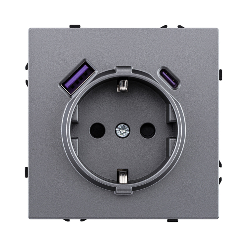 Розетка штепсельная SCHUKO 16A/250 В с USB A+C 20W, серый Kollinger Eclipse EC-016GY