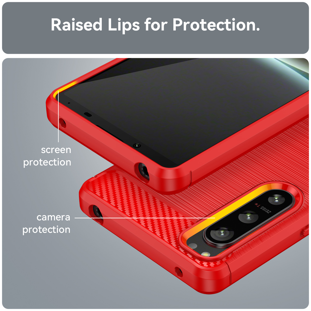 Красный чехол для смартфона Sony Xperia 5-IV Mark 4, серии Carbon (в стиле карбон) от Caseport