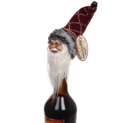 Украшение на бутылку «Дед Мороз» 15 см, бордовый колпачок
