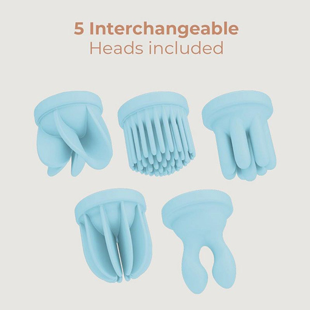 Голубой клиторальный стимулятор 5,3см с 5 заменяемыми насадками Adrien Lastic Caress