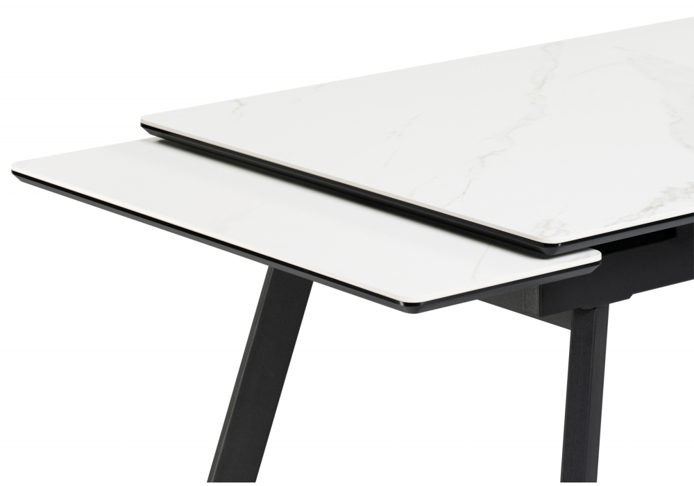 Керамический стол Woodville Норман 140(200)х80х75 белый мрамор alpin white, черный, ножки черные