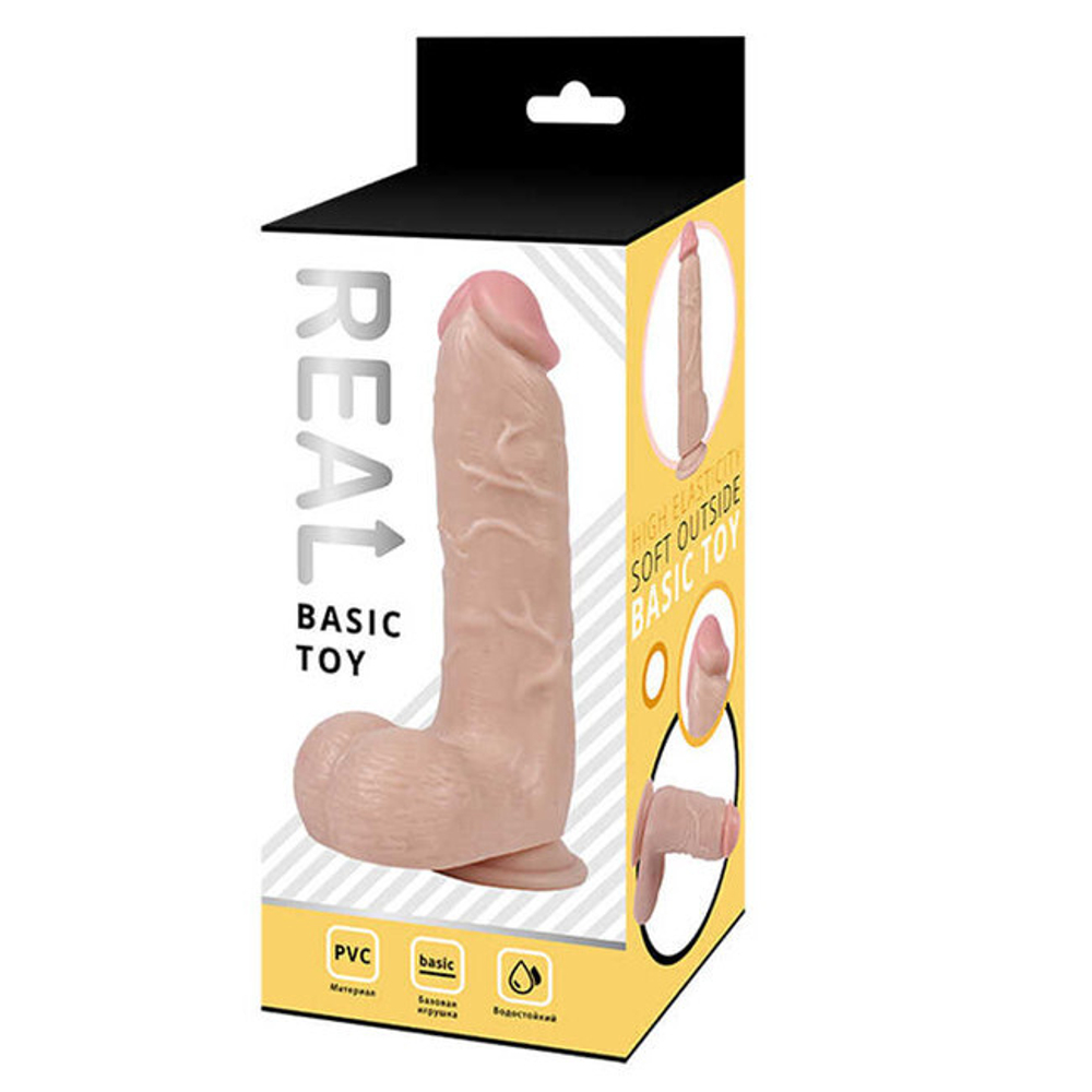 Реалистичный фаллоимитатор с мошонкой на присоске Real BasicToy (Цвет: телесный)