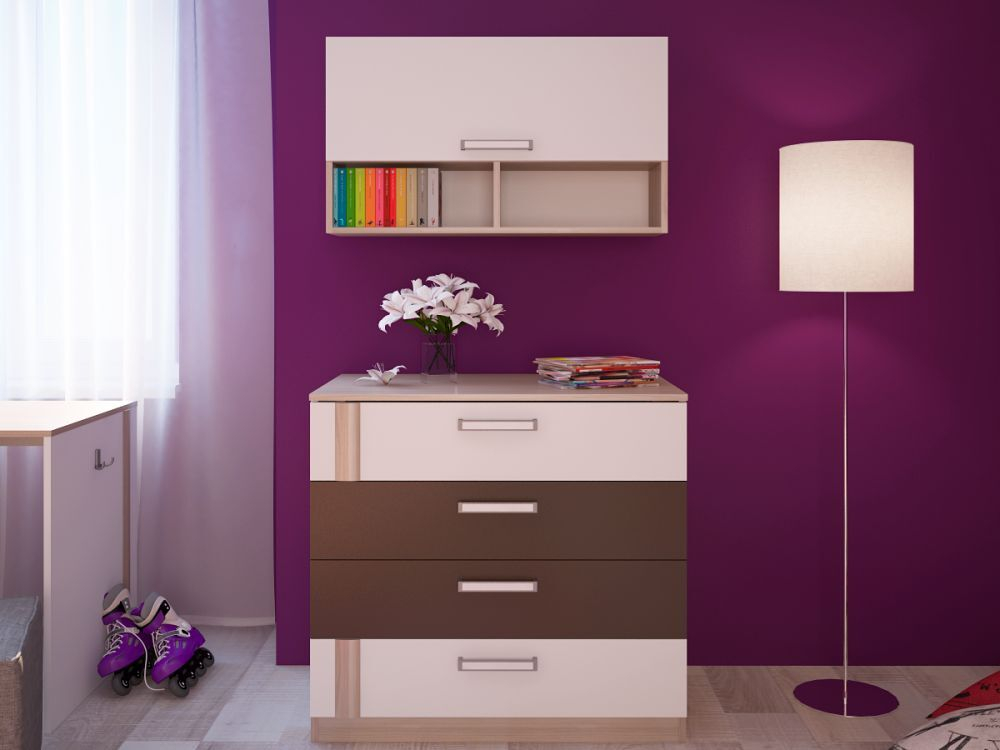 Комод для одежды с ящиками Ясень шимо светлый/Белый/Арабика 83х85,6х51,5 см