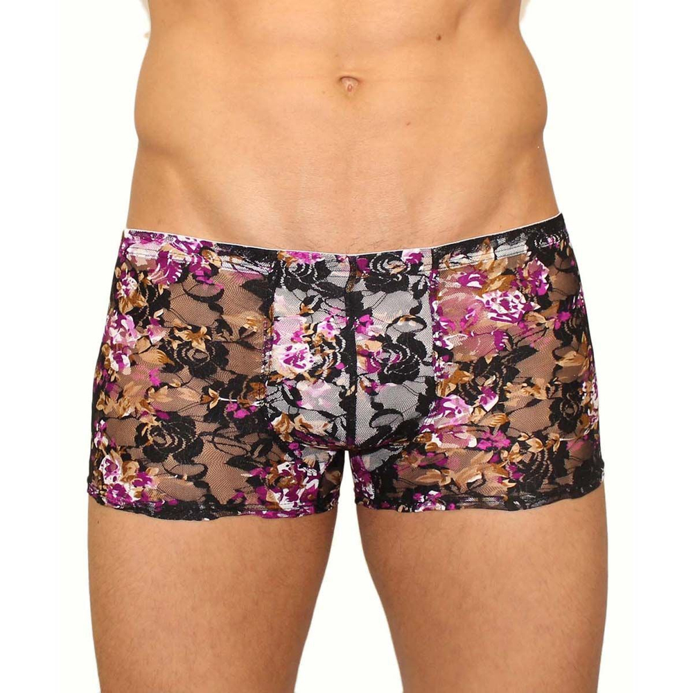 Кружевные мужские трусы-хипсы с цветочным узором (Размер: L) (Цвет: черный)