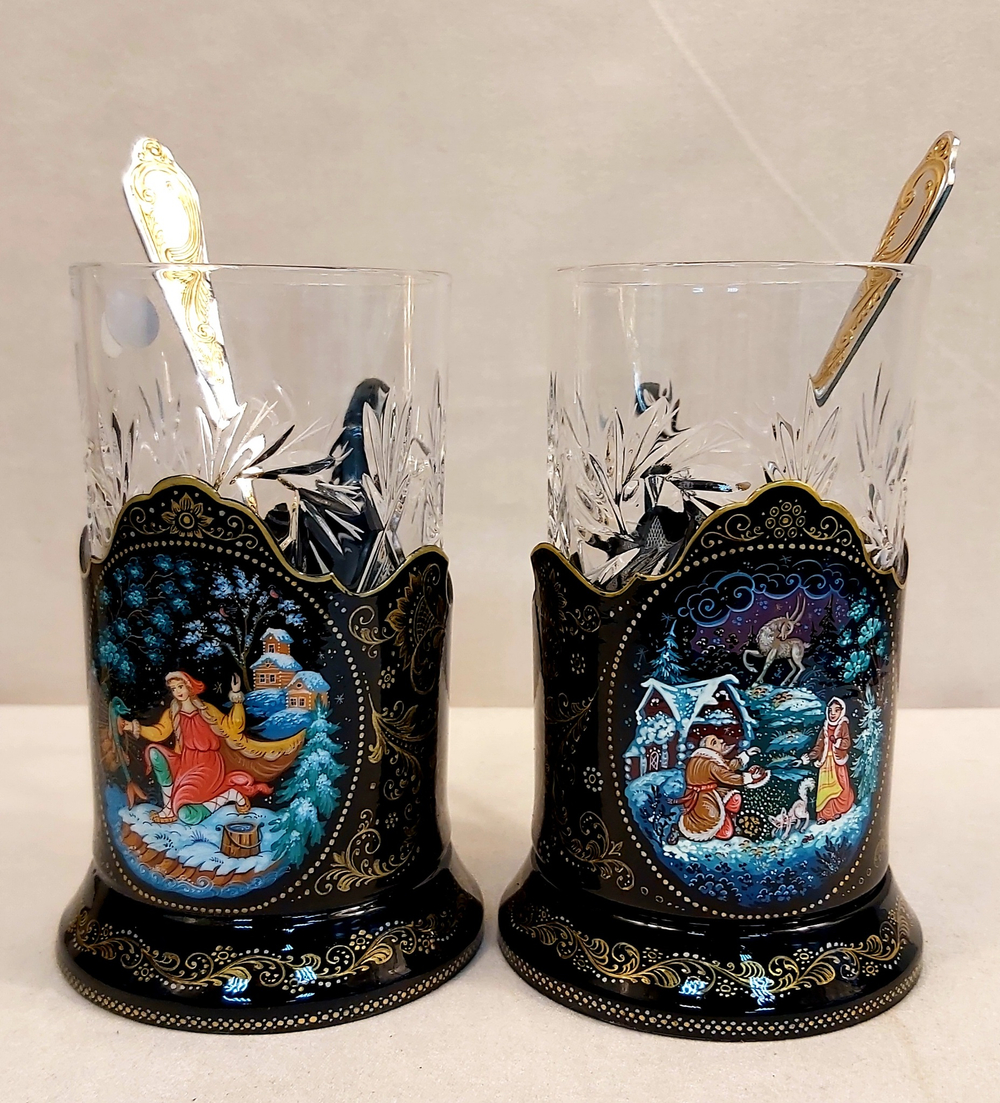 Чайный набор подстаканников (Ручная роспись Палех) №14