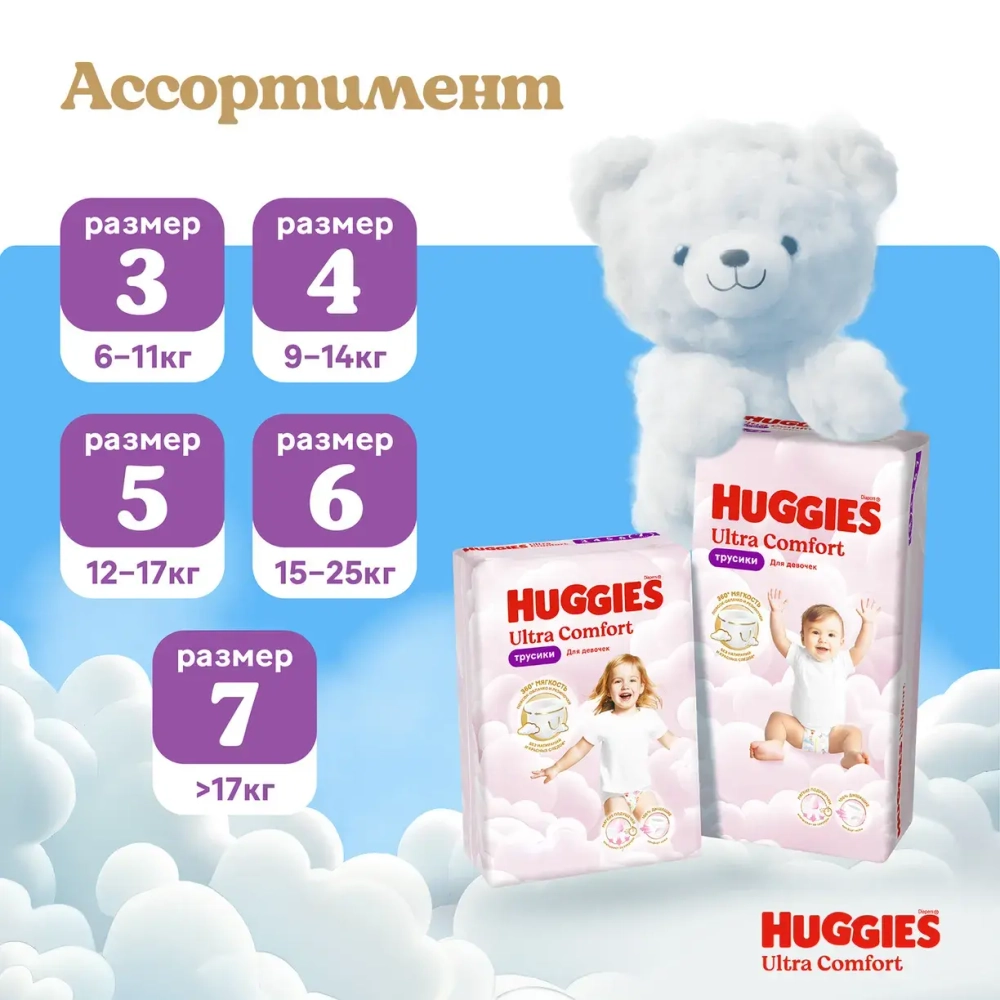 Huggies Ультра Комфорт Трусики-подгузники 3 для девочек (6–11 кг), 54 шт. Хаггис