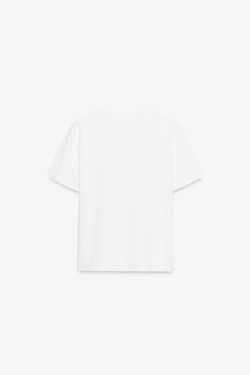 ZARA ФУТБОЛКА С ОБЪЕМНЫМИ ЦВЕТАМИ, БЕЛЫЙ