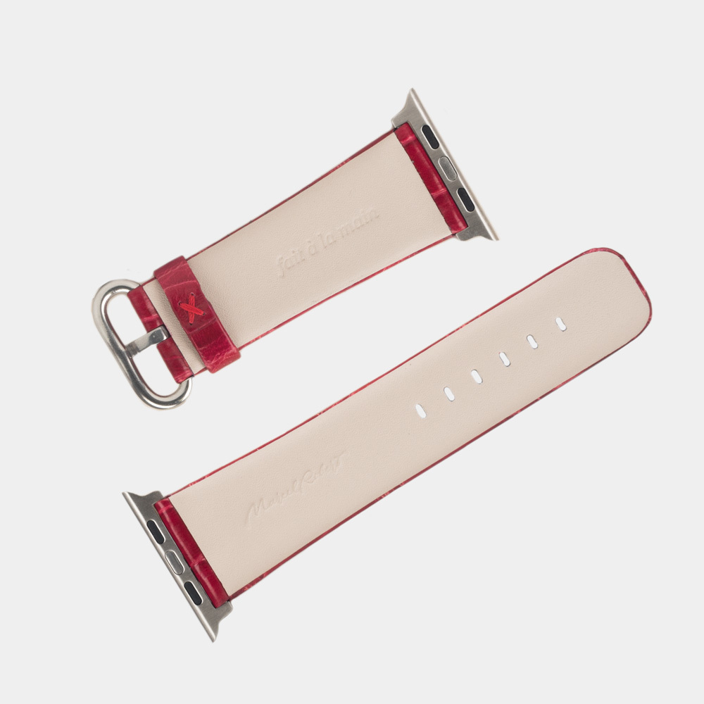 Ремешок для Apple Watch 44/45/46 mm из кожи крокодила, красного цвета