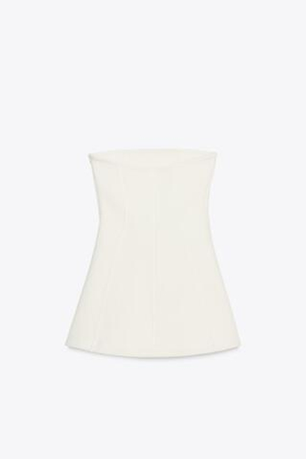 ZARA ПЛАТЬЕ БЕЗ БРЕТЕЛЕЙ ИЗ ТКАНИ ИНТЕРЛОК, ЭКРЮ