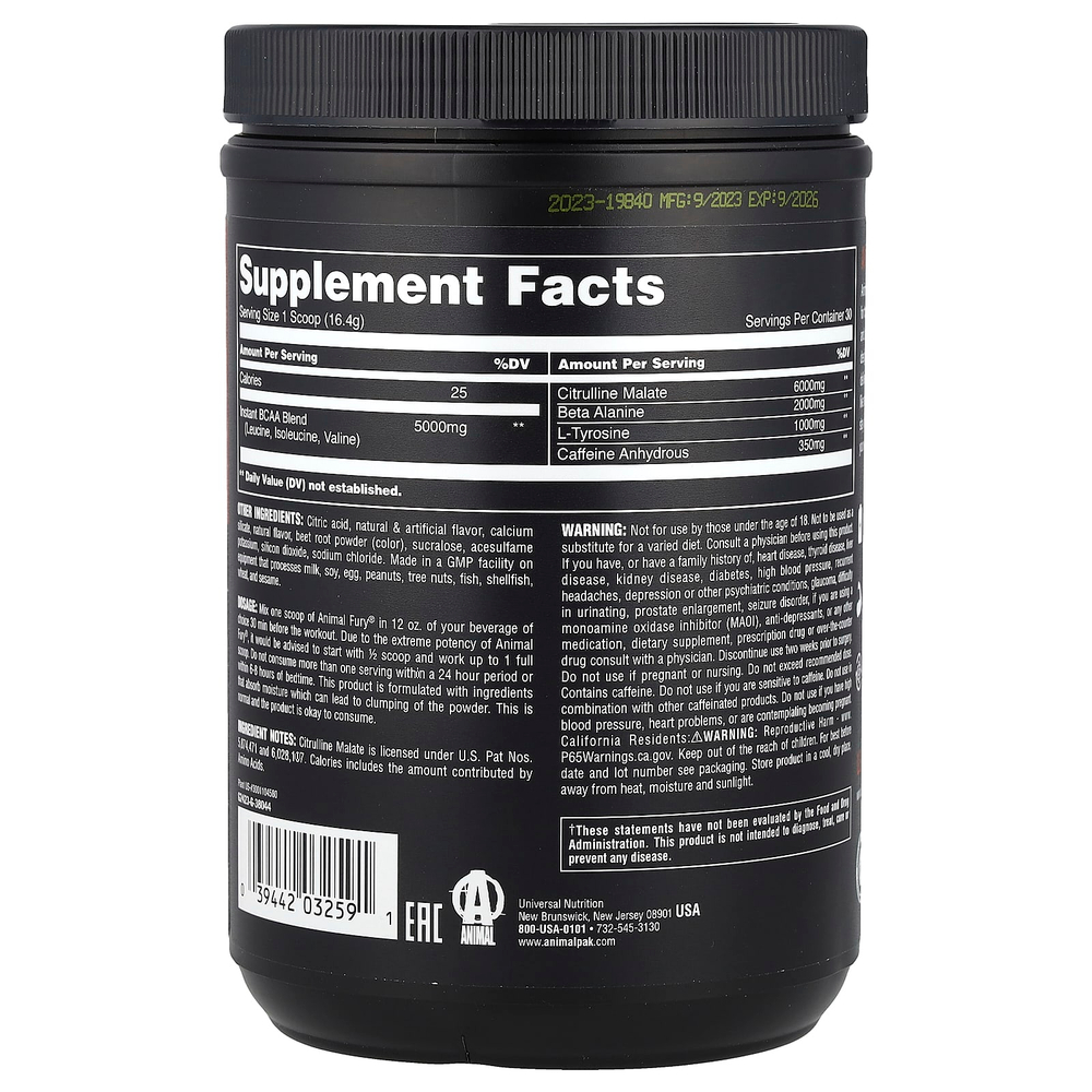 Animal, Fury®, Essentials, перед тренировкой, арбуз, 492 г (1,08 фунта)