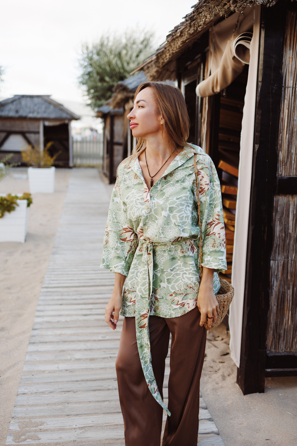 Блузка-Туника "Коричнево-зеленый принт"