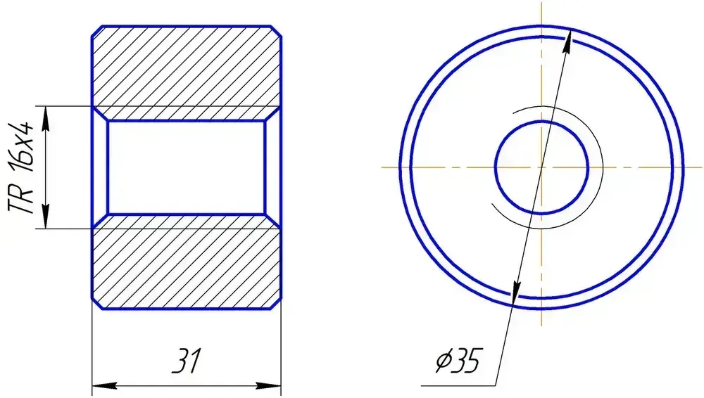 Гайка стальная трапецеидальная цилиндрическая KSM 16Х4