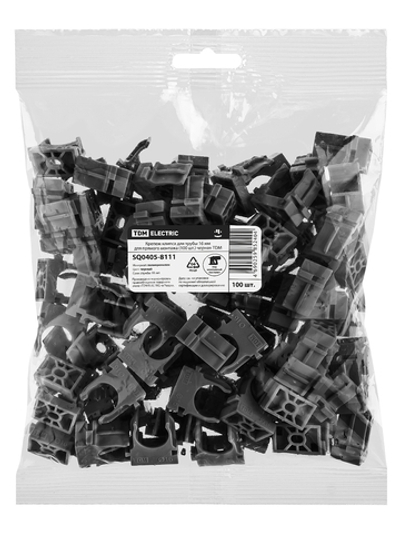 Крепеж-клипса для трубы 16 мм для прямого монтажа (100 шт.) черная TDM