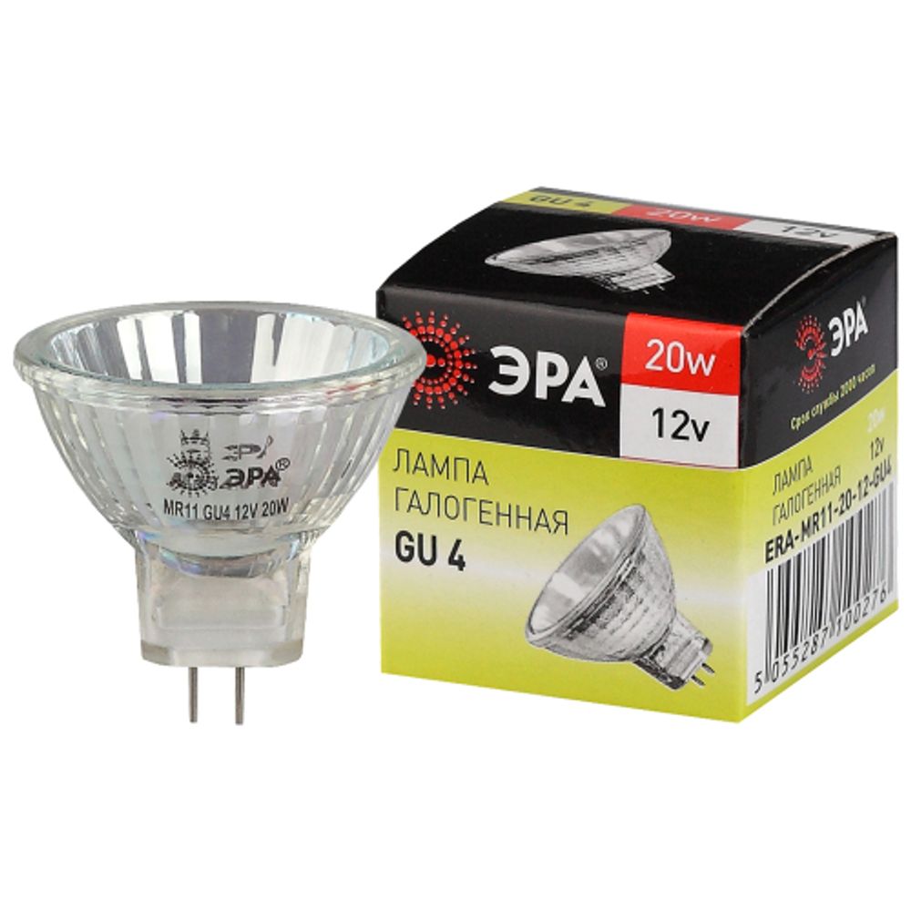 Лампа галогенная ЭРА GU4-MR11-20W-12V-30CL GU4 20 Вт софит теплый белый свет | Лампы галогенные Точечные (MR, PAR)