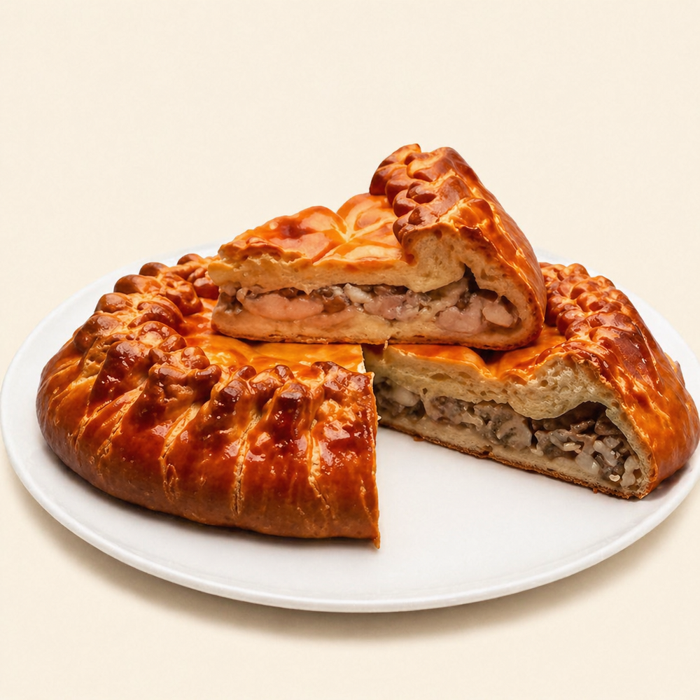 Пирог с курицей и грибами кусок, 125 гр