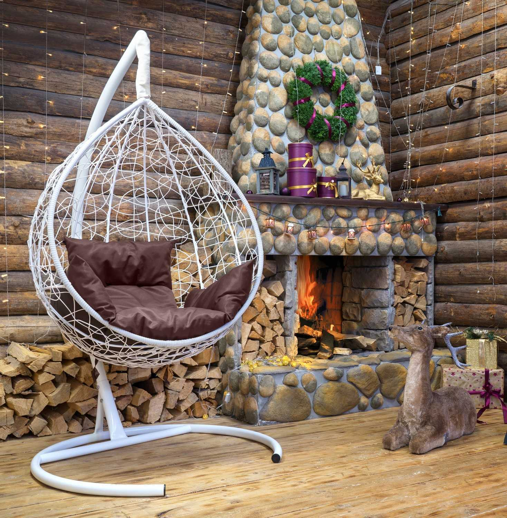 Подвесное кресло-кокон SEVILLA COMFORT белое, коричневая подушка (Laura Outdoor)