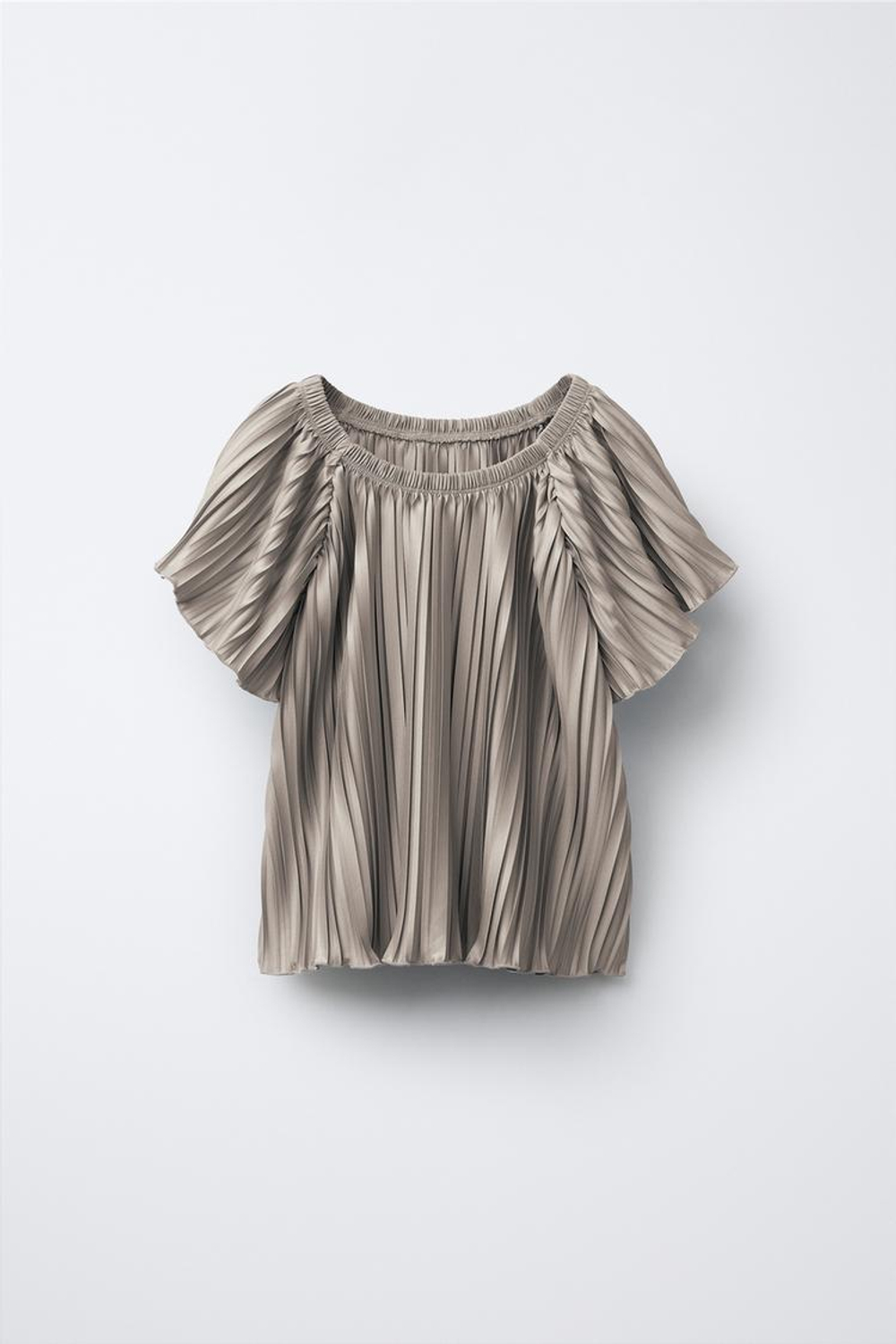 ZARA ПЛИССИРОВАННАЯ ФУТБОЛКА, БЕЖЕВЫЙ