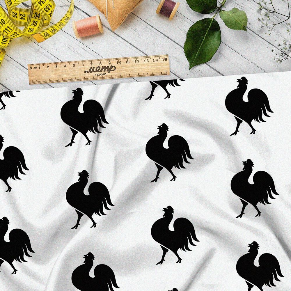 Ткань кулирная гладь силуэт петуха