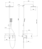 Смеситель для ванны и душа с регулируемой высотой штанги, поворотным изливом и верхней душевой лейкой "Тропический дождь" – LM6462WG, Серия MISTA