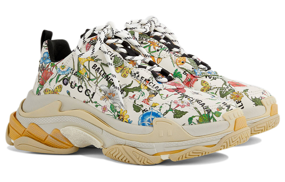 GUCCI/Gucci x Balenciaga Balenciaga Triple S Floral low-cut daddy shoes women's Ivory white