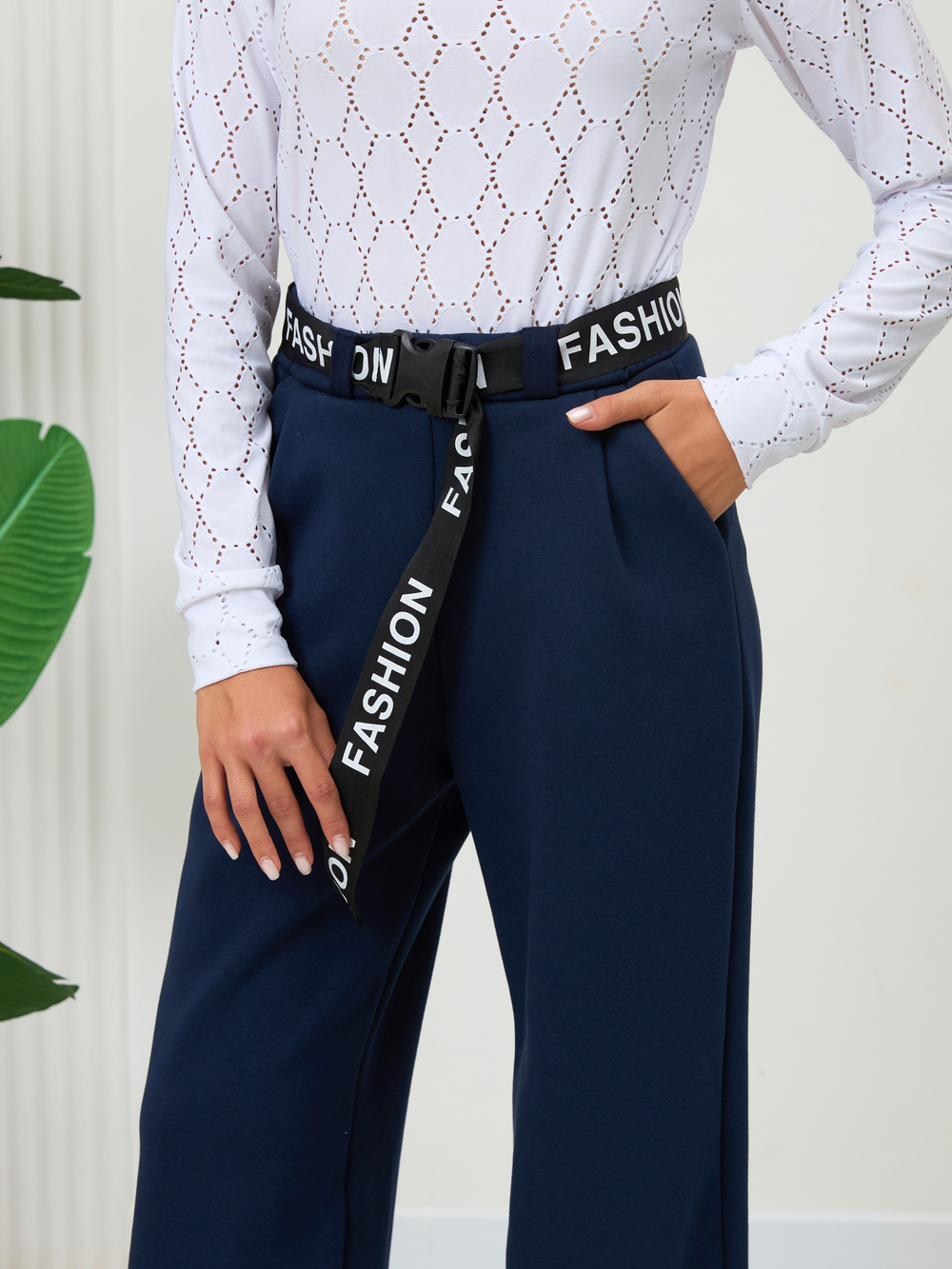 Брюки утепленные для девочки палаццо с ремнем "Fashion" тёмно-синие