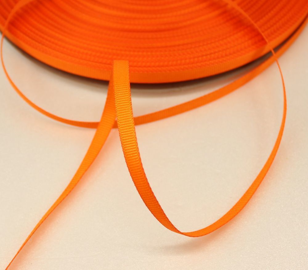 Лента репсовая однотонная 06 мм, длина 25 ярдов, цвет: оранжевый