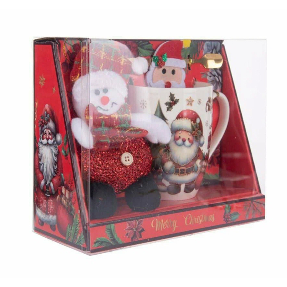 кружка + игрушка + ложка новогодняя набор (белый)