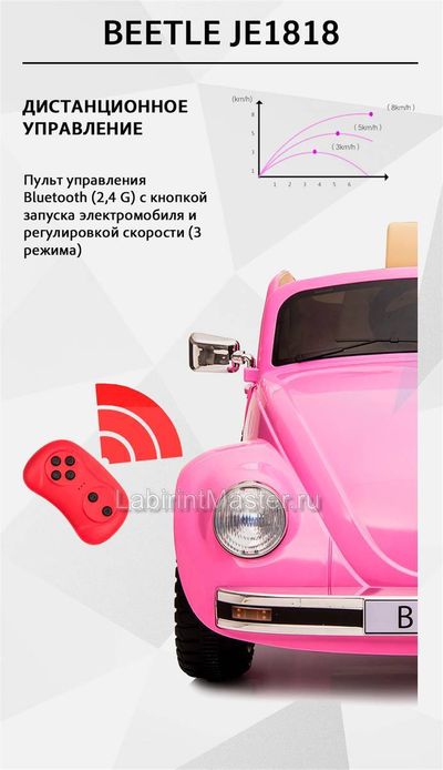 Детский электромобиль "Volkswagen Beetle" JE1818 6V, розовый