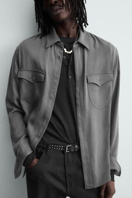 ZARА СВОБОДНАЯ РУБАШКА С КАРМАНАМИ, СЕРЫЙ